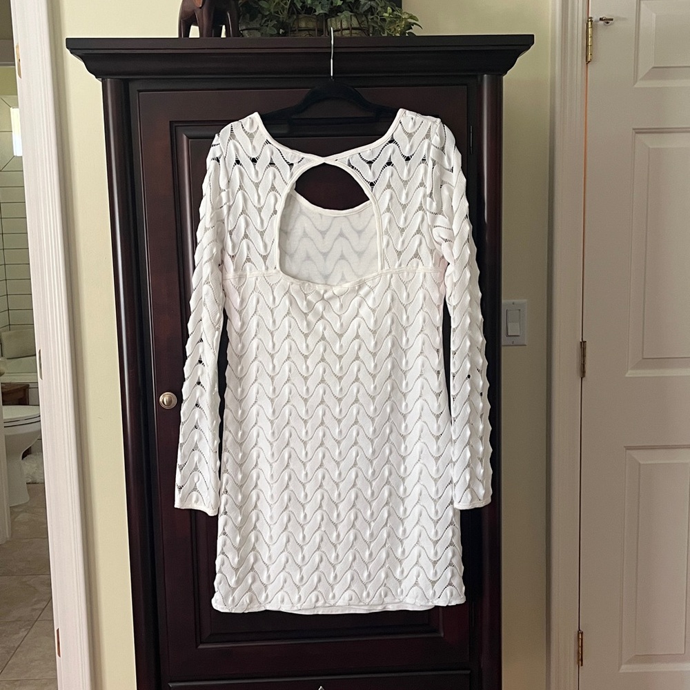 Free People Wild Thing Zig Zag Crochet Keyhole Mini Dress in creamy white - Picture 3 of 7